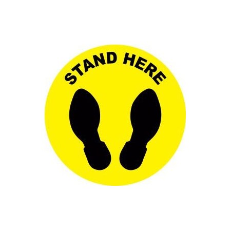 Ergomat Stand Here Sign N, 6'' Round, Vinyl Adhesive DSV-SIGN 36-SD-N